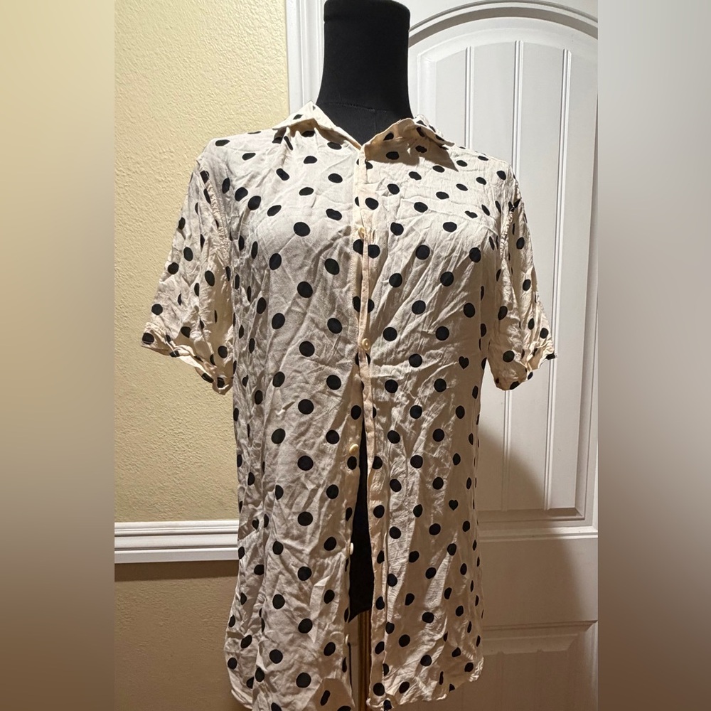 All Saints Cream and Black Polka Dot Shirt